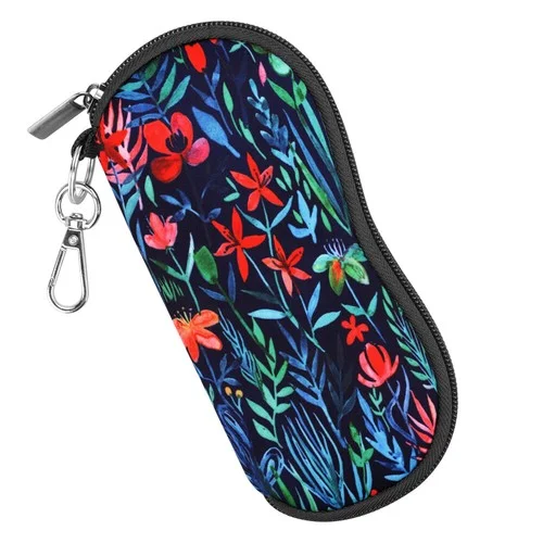 Glasses Case Bag Sunglass Protector Eyeglass Zipper with Carabiner Soft Case
