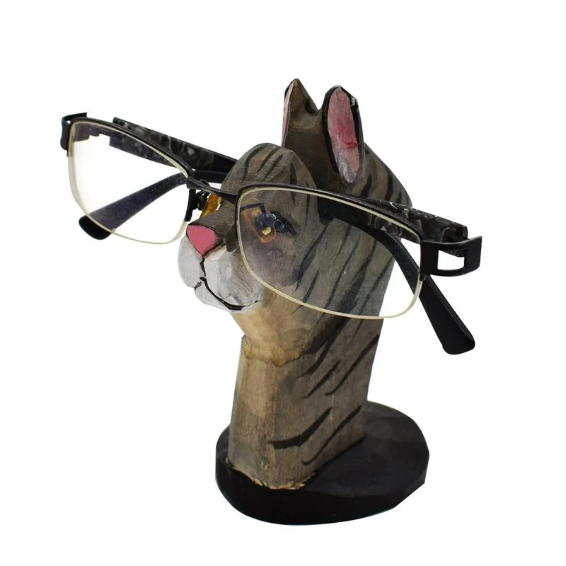 Glasses Holder Stand Cat Funny Novelty Animal Wooden Eyeglass Stand Home Office