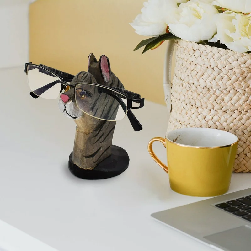 Glasses Holder Stand Cat Funny Novelty Animal Wooden Eyeglass Stand Home Office 4