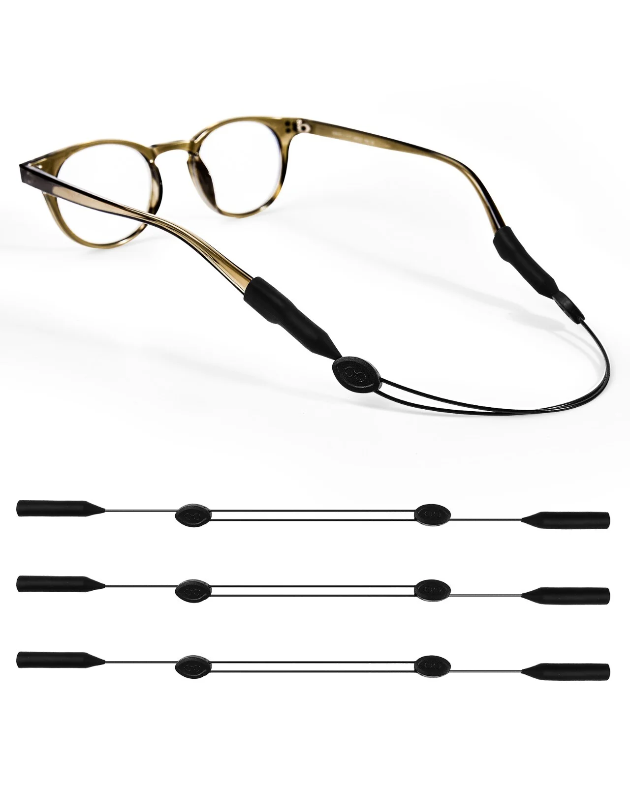Glasses Strap 3 PCS, Eyeglass Holder for Men Women, Adjustable Black No Tail