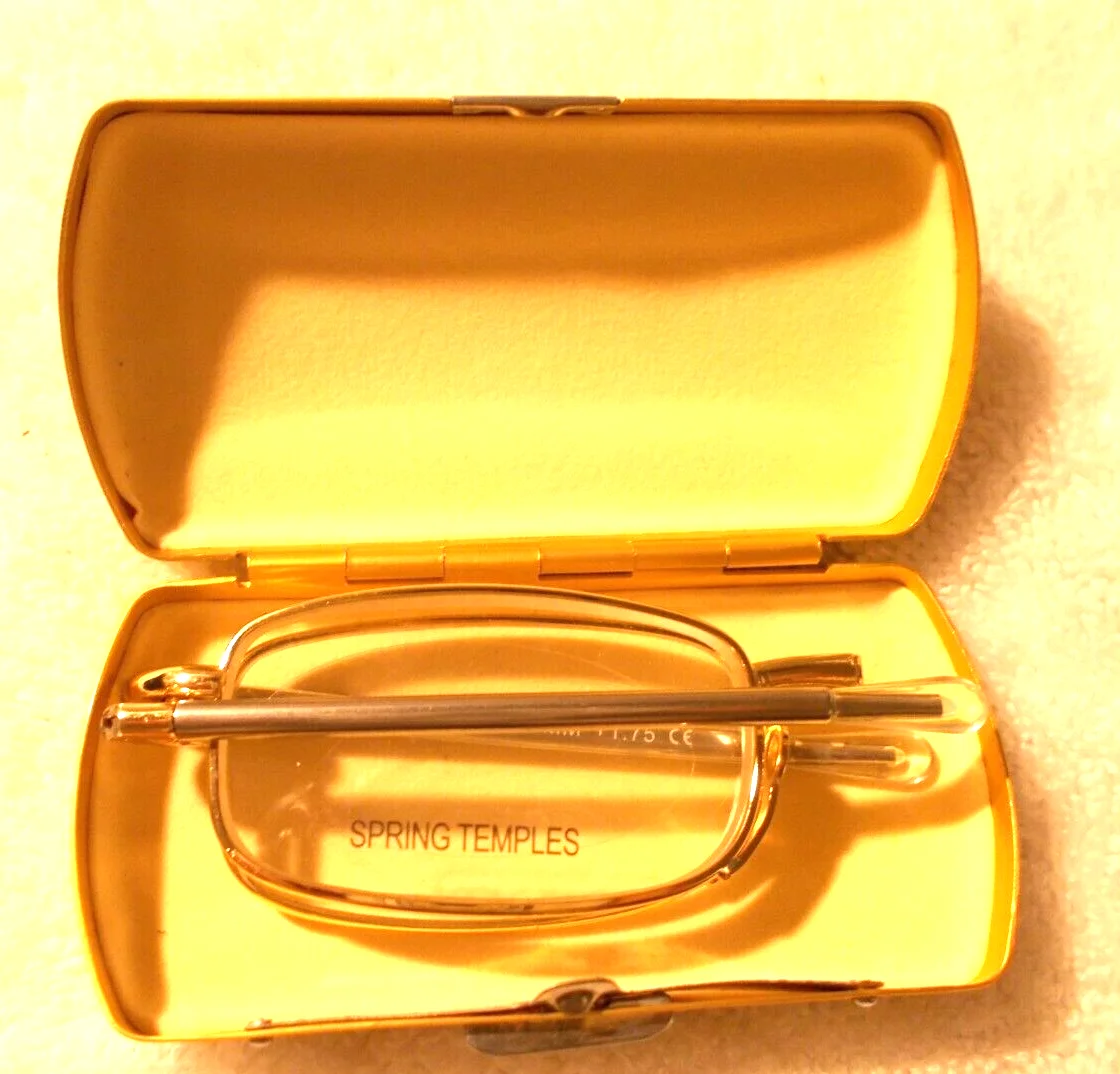 GOLD Frame Folding Reading Glasses/Case Telescopic Arms & Spring Temples +2.00