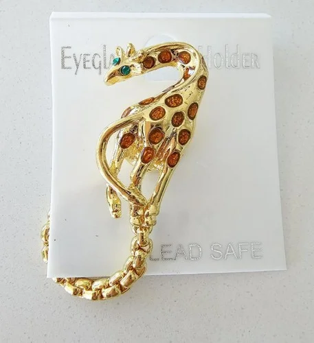 Gold Giraffe Magnetic Eyeglass Holder Brooch Pin Large