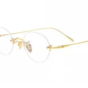 Gold Rimless Glasses Steve Jobs Style Oval Eyeglass Frames Retro