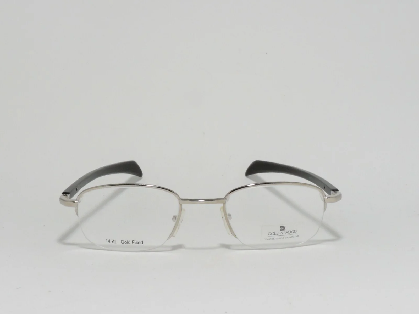 GOLD & WOOD HALF RIMLESS 14K GOLD FILLED GENUINE HORN EYEGLASS FRAMES BLACK SILV