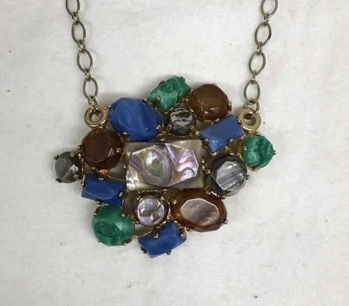 Gorgeous HSN CN Designer Necklace Goldtone Faceted Glass