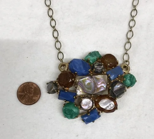 Gorgeous HSN CN Designer Necklace Goldtone Faceted Glass 2
