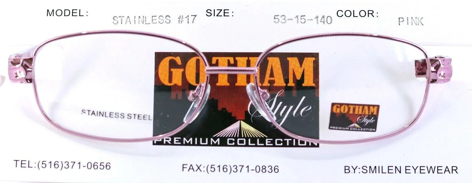 GOTHAM STYLE STAINLESS #17 Pink Rectangular Full Rim Eyeglasses Frames 53-15-140 2