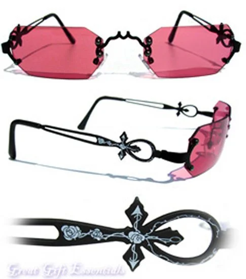 Gothic Vampire Glasses Black Red Rose Costume Sunglasses Dracula Goth Steampunk