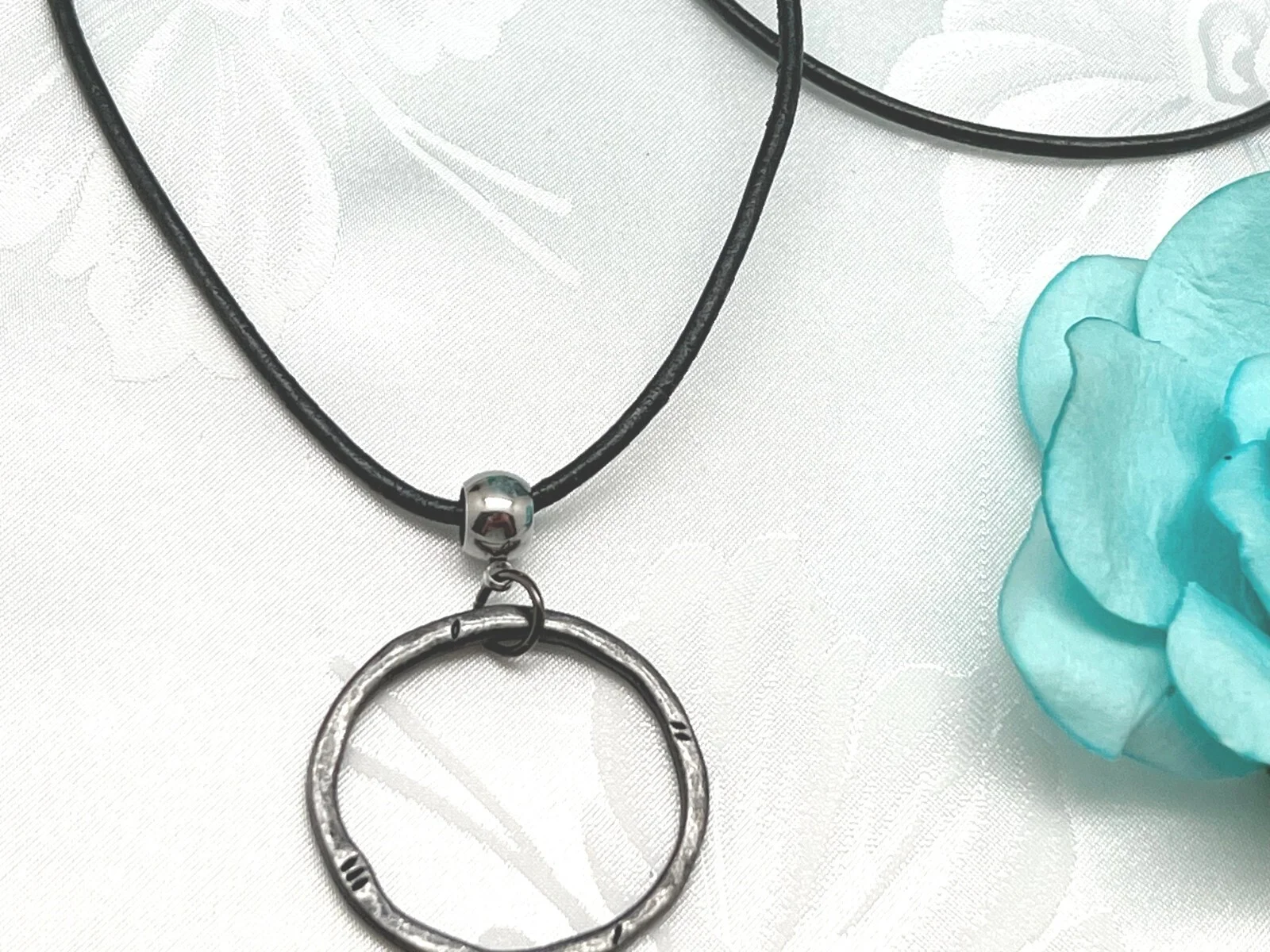 Gray Leather Eyeglass Holder Necklace, Eyeglass Loop Glasses Chain, Gunmetal 3