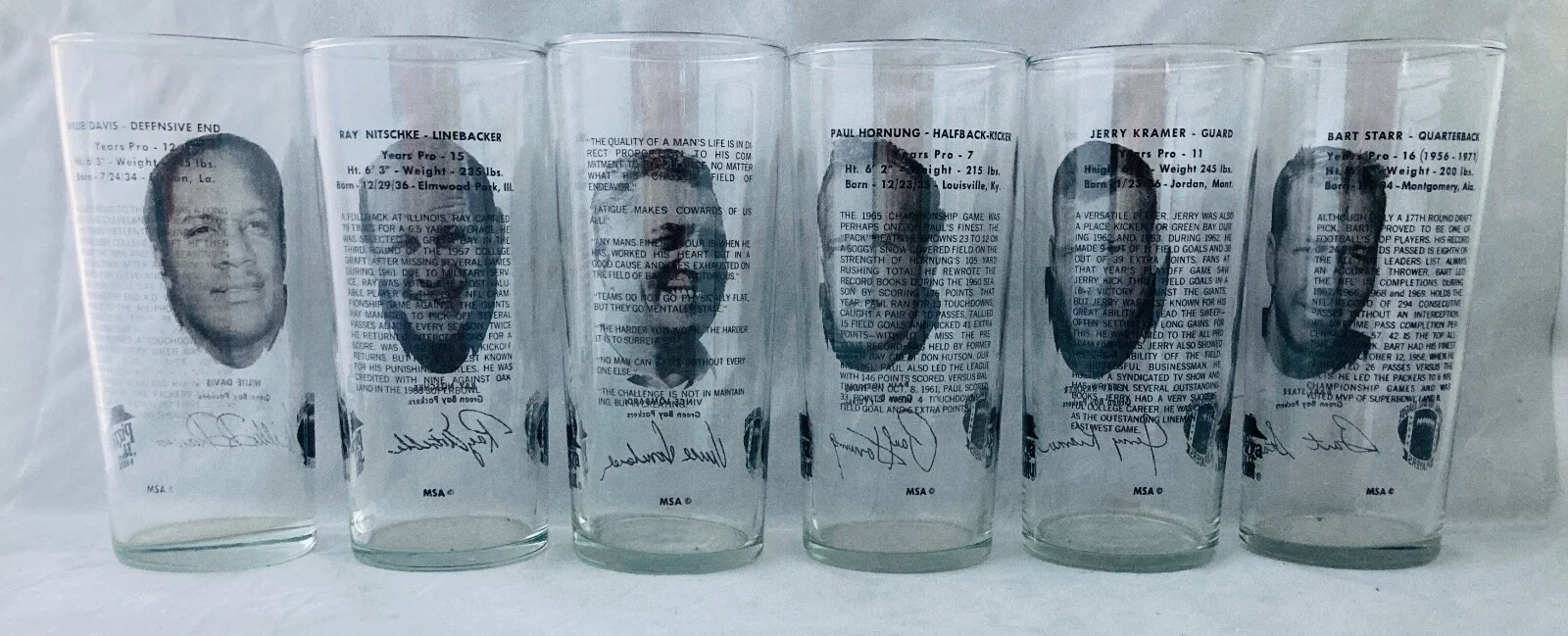 Green Bay Packers Pizza Hut Glasses Starr Kramer Nitschke Davis Hornung Football