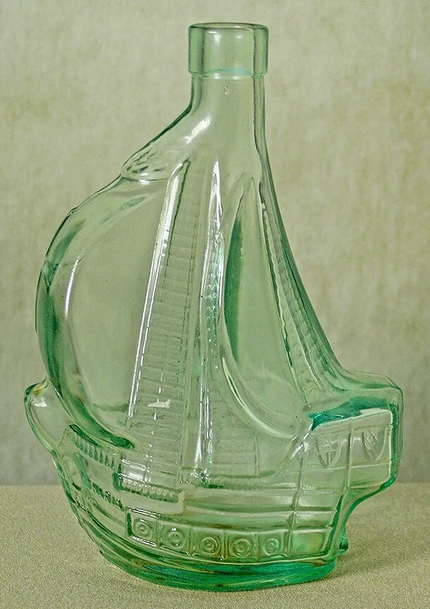 Green Glass Santa Maria Sailing Ship Shaped Bottle