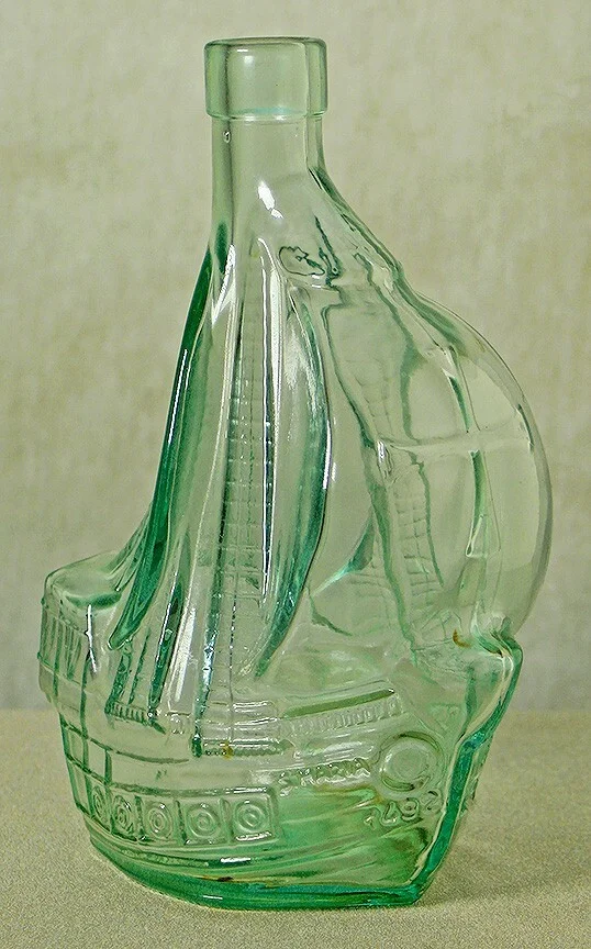 Green Glass Santa Maria Sailing Ship Shaped Bottle 2