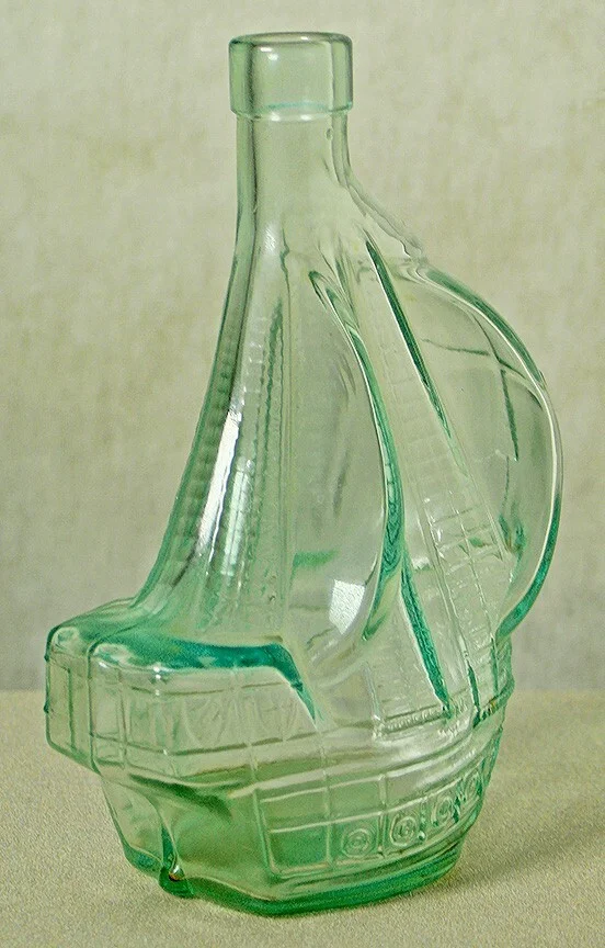 Green Glass Santa Maria Sailing Ship Shaped Bottle 4