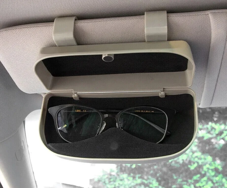 Grey Universal Fit Car Sun Visor Snap-On Clip Mount Eye Glasses Case Holder Box 2