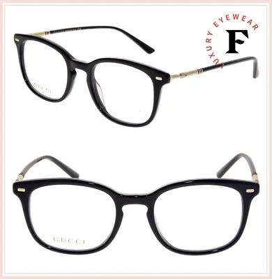 GUCCI 0390 Black Gold Clubmaster Classic Men Eyeglasses 52mm GG0390O Frame