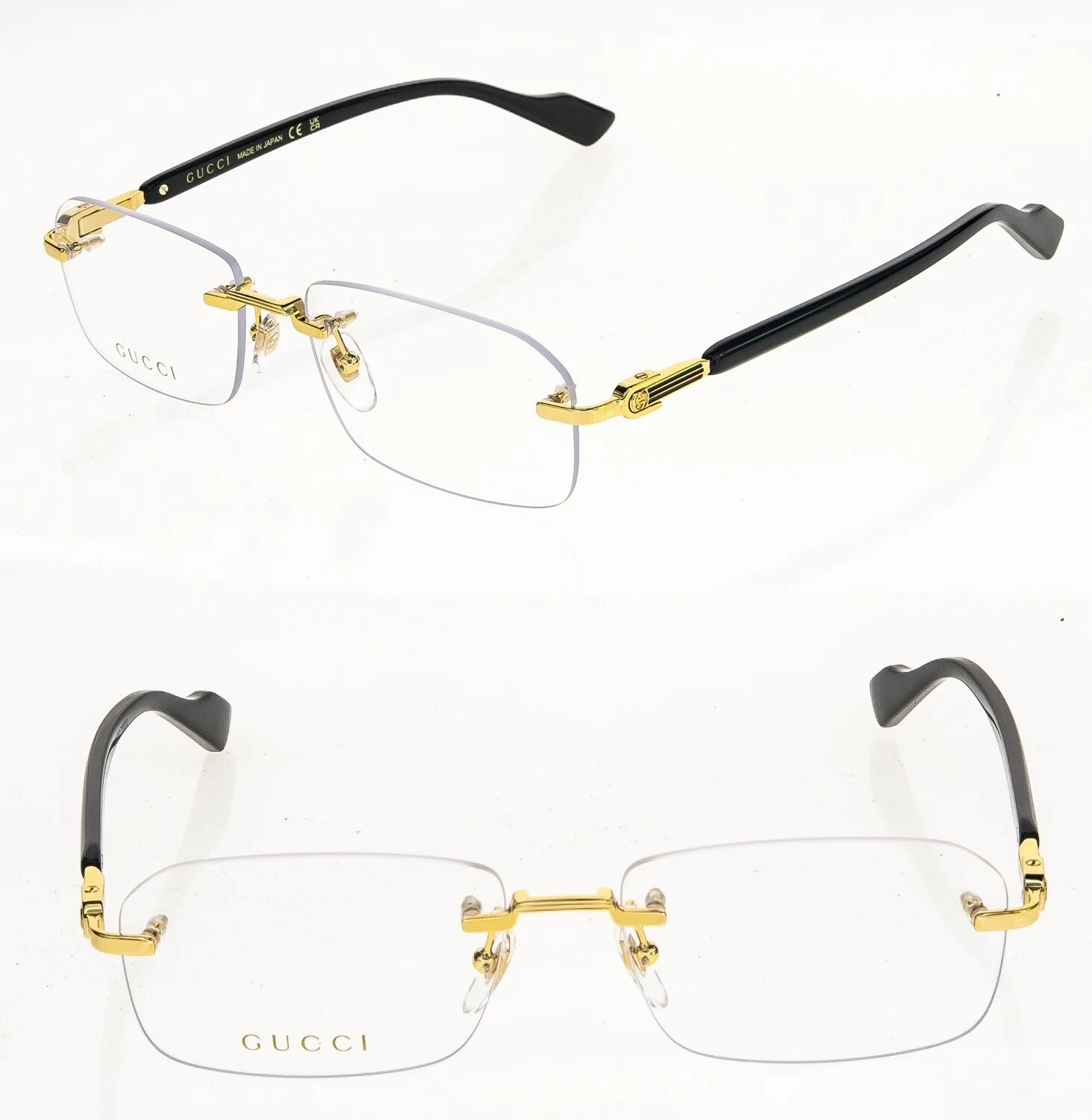 GUCCI 1221 Black Gold Web Stripe Unisex Eyeglass 56mm GG1221O Optical Frame 001