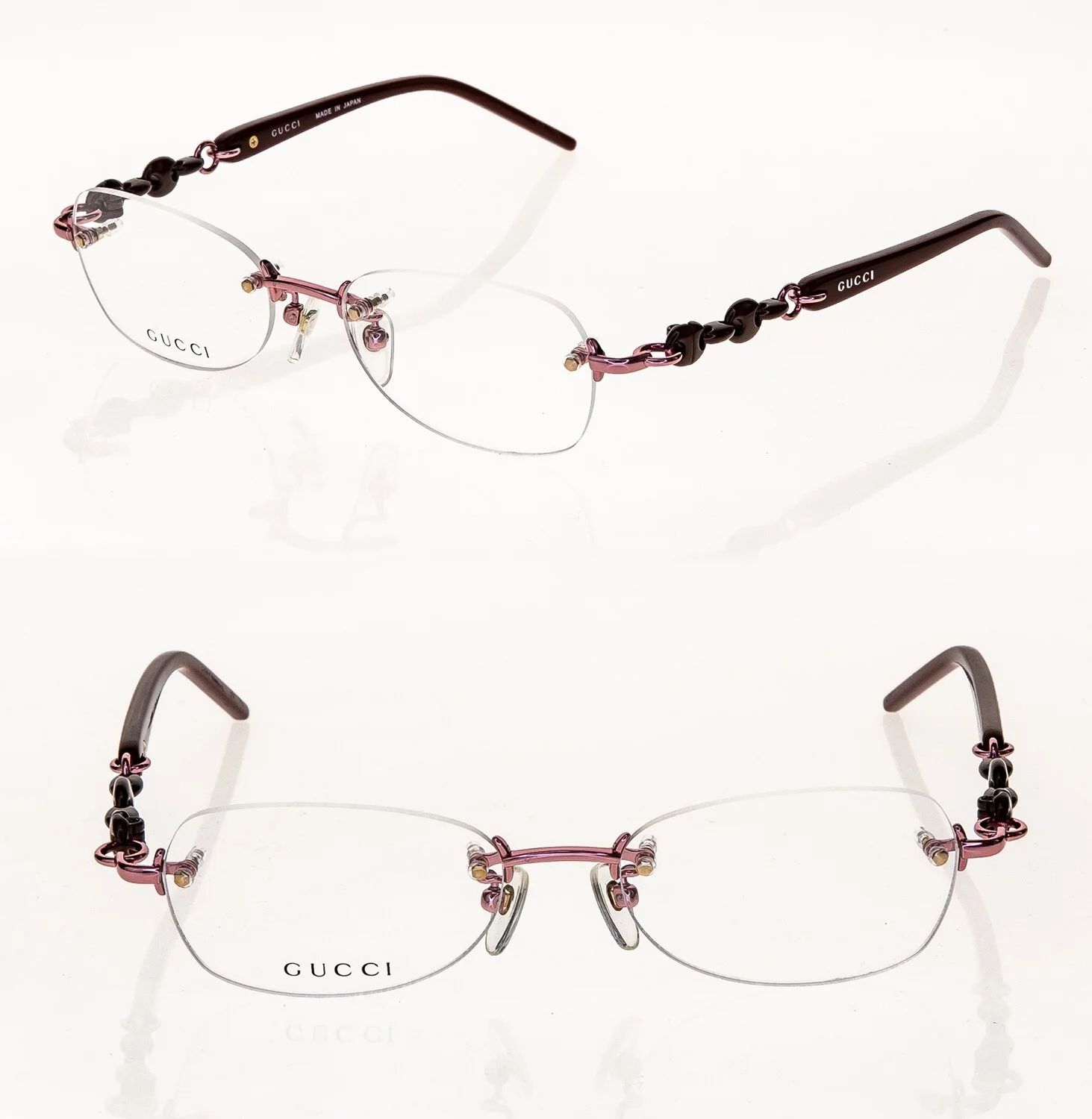 GUCCI 8557 Burgundy Pink Chain Rimless Eyeglasses 51mm GG8557J Optical Frame