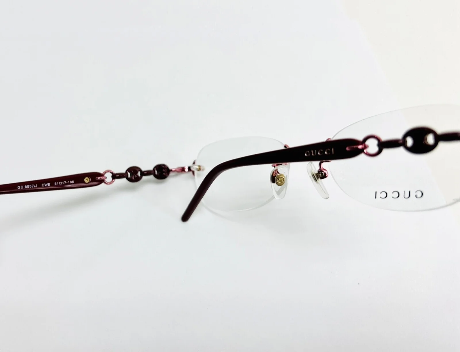 GUCCI 8557 Burgundy Pink Chain Rimless Eyeglasses 51mm GG8557J Optical Frame 3