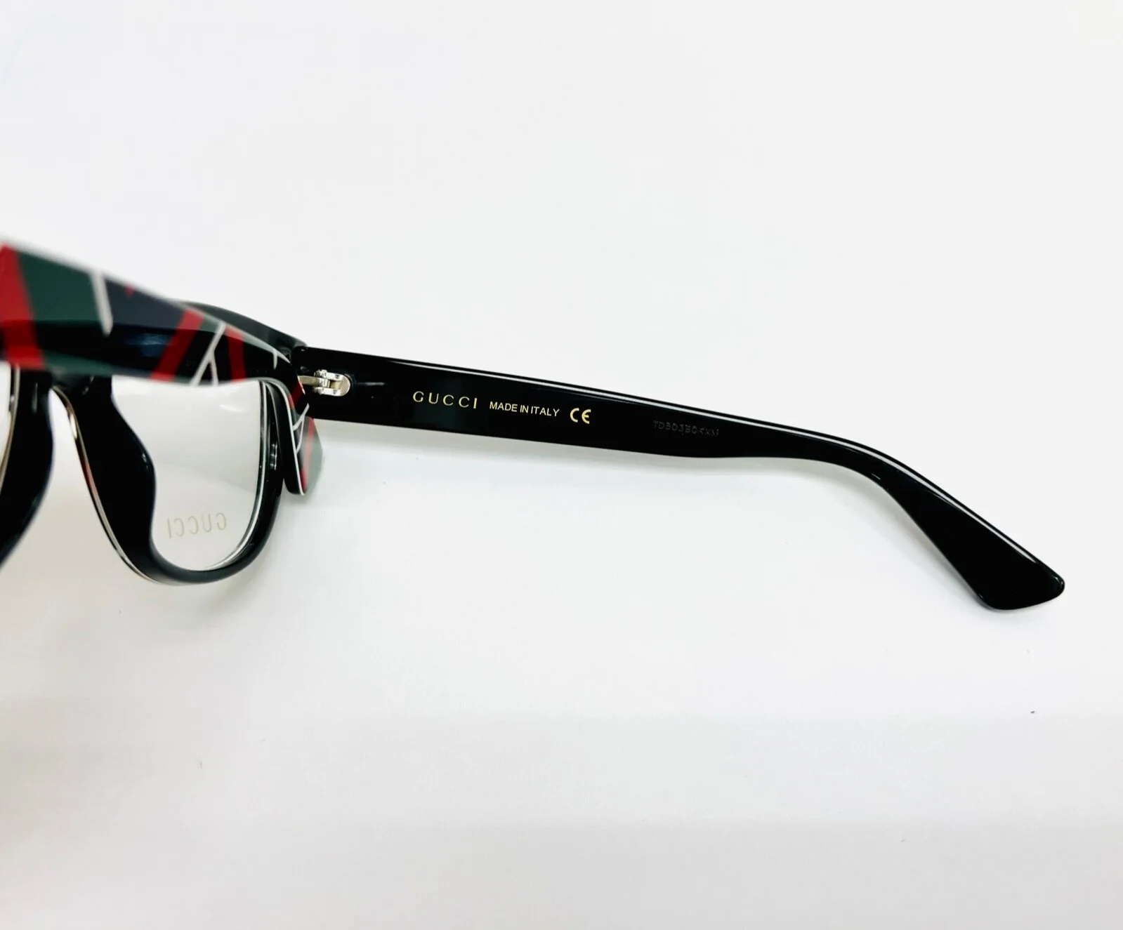 GUCCI AUTHENTIC 0098 Blue Red Green Line Print Bee Stud Eyeglasses GG0098O 004 2