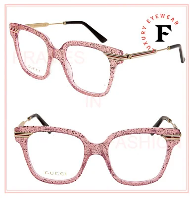 GUCCI AUTHENTIC Stripe 0284 Gold Pink Glitter Optical Eyeglasses GG0284O 50m 005