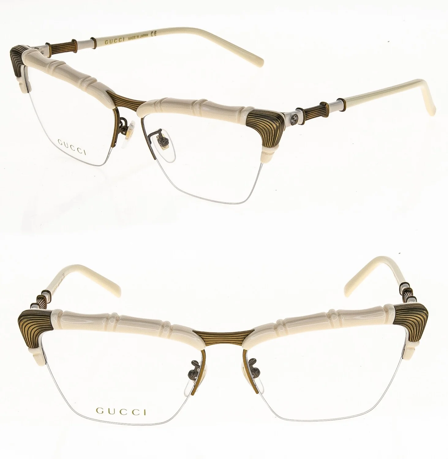 GUCCI BAMBOO 0660 White Bronze Cat Rimless Eyeglasses GG0660O 58mm 002 Frame