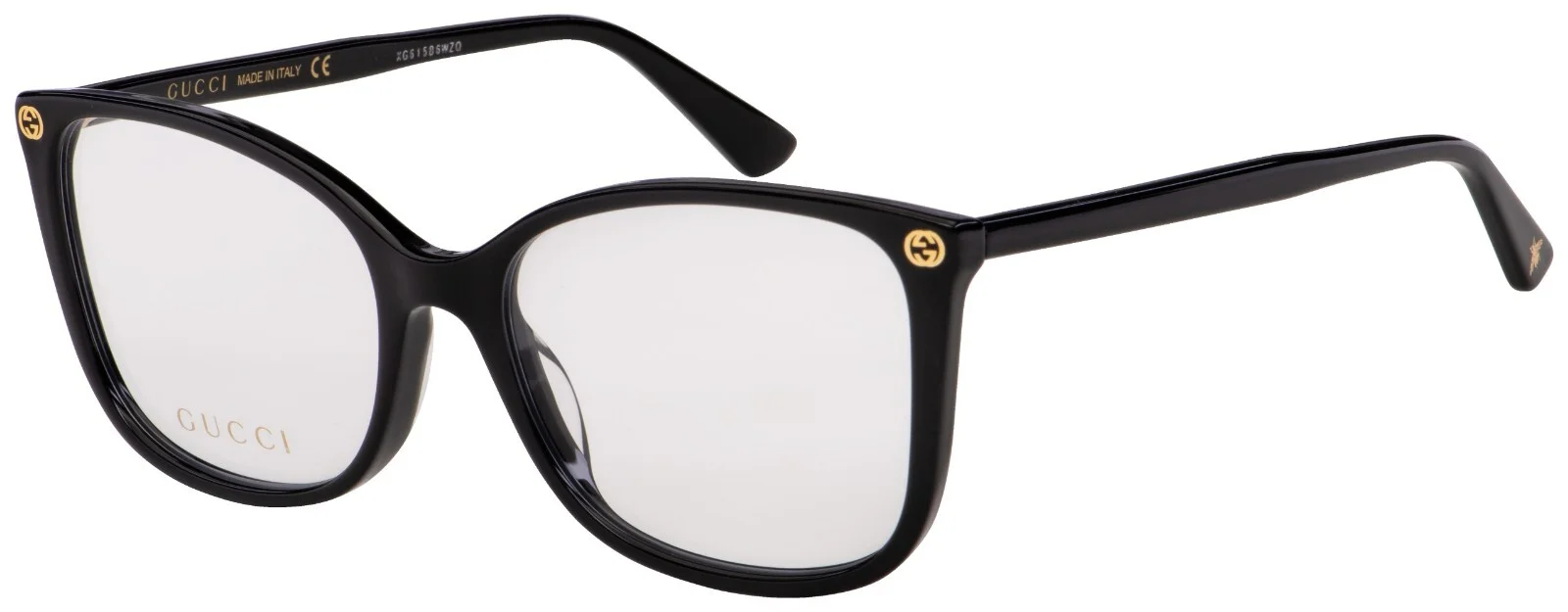 Gucci Cat Eye Eyeglasses GG0026o-001 Shiny Black Transparent Lenses Polarized