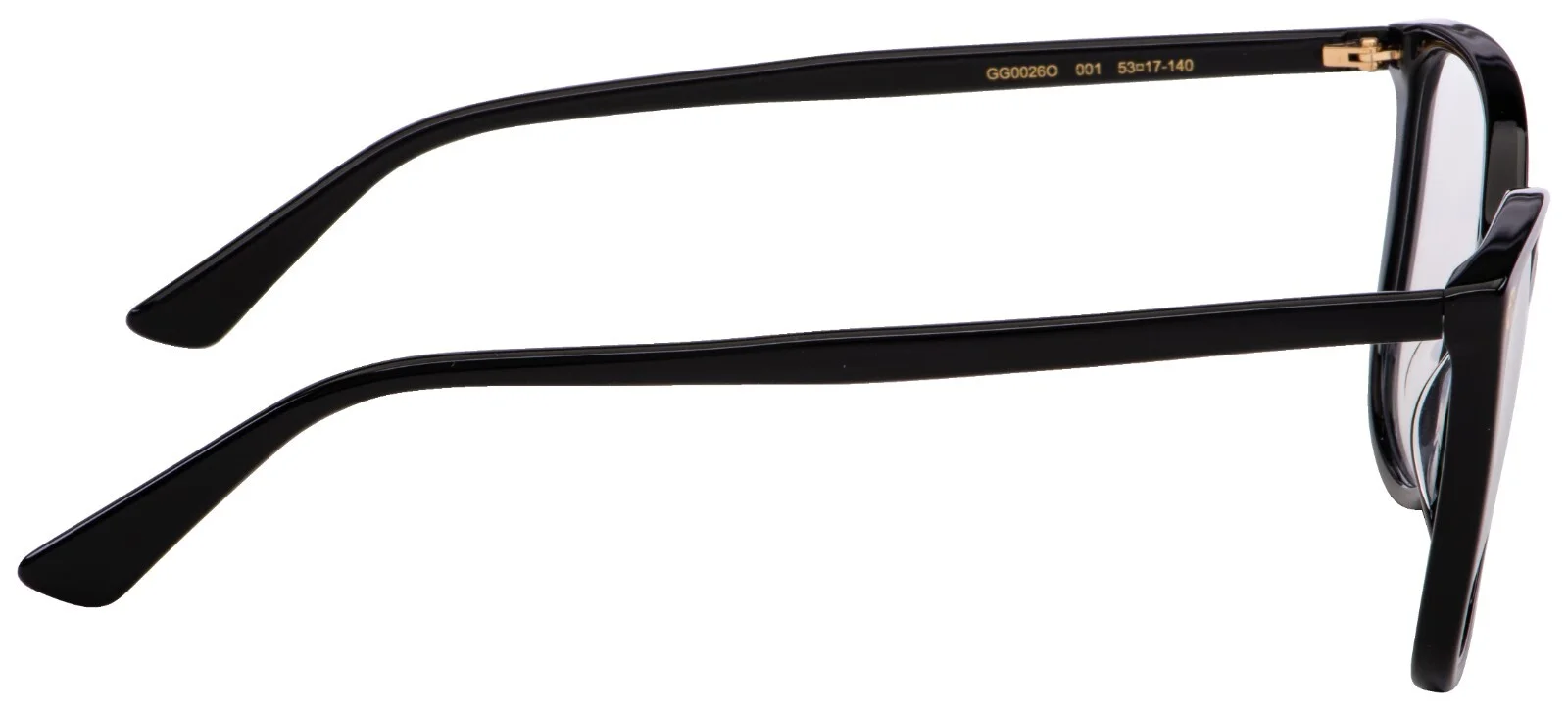 Gucci Cat Eye Eyeglasses GG0026o-001 Shiny Black Transparent Lenses Polarized 3