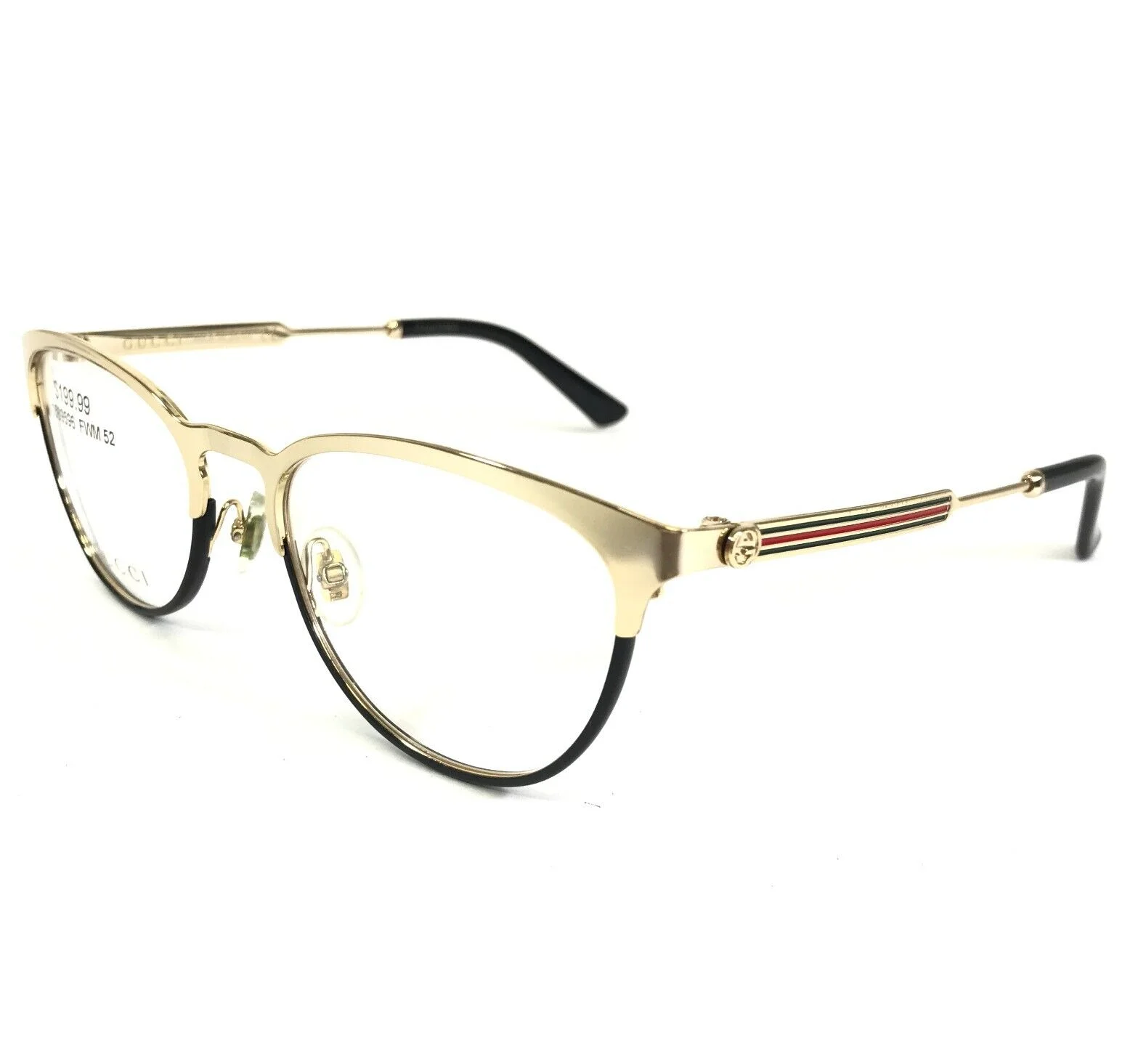 Gucci Eyeglasses Frames GG0134OZ 001 Black Gold Round Full Rim 52-19-140