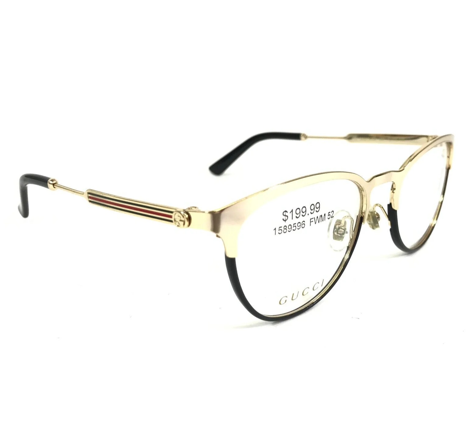 Gucci Eyeglasses Frames GG0134OZ 001 Black Gold Round Full Rim 52-19-140 3