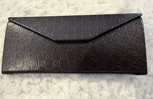 GUCCI Foldable Eyeglass / Sunglass Case Trifold Brown Leather with Embossed Logo