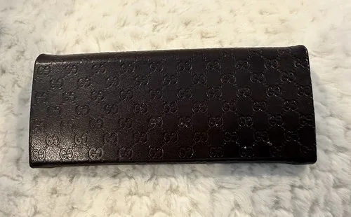 GUCCI Foldable Eyeglass / Sunglass Case Trifold Brown Leather with Embossed Logo 2