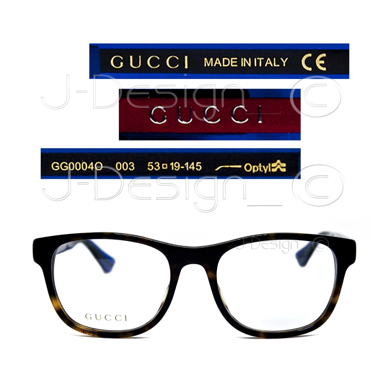 GUCCI GG 0004O 003 Dark Tortoise 53/19/145 Eyeglasses Made Italy 2