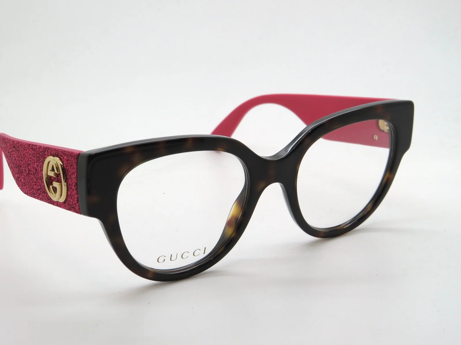 GUCCI GG 0103O 003 Dark Havana Tortoise/Pink Glitter Authentic 50mm Eyeglasses