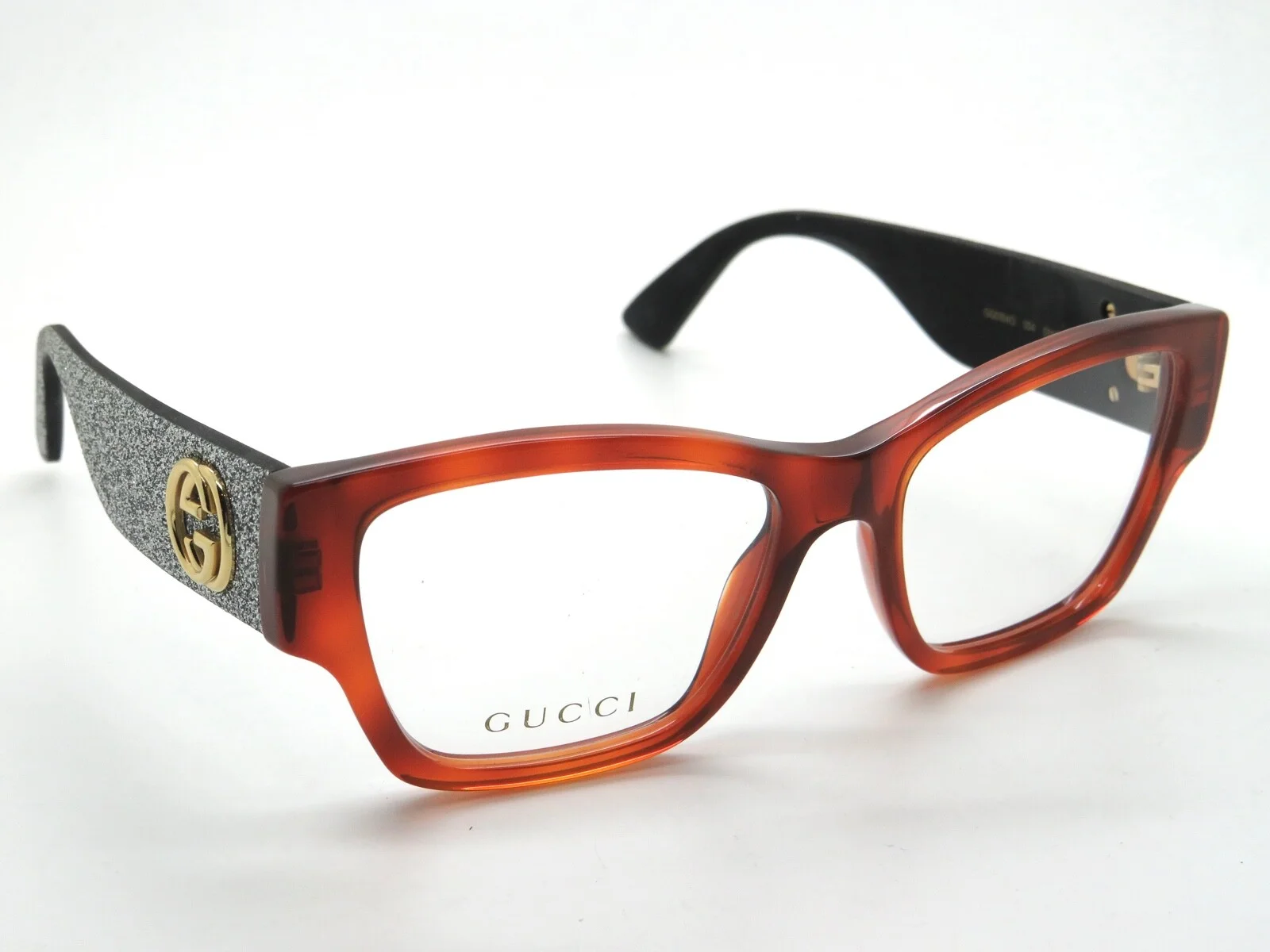GUCCI GG 0104O 004 Light Havana Tortoise/Silver Glitter 51mm Eyeglasses