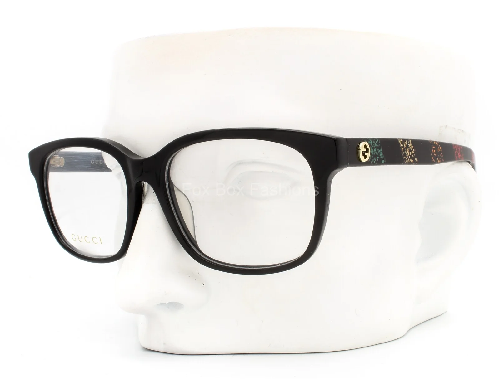 Gucci GG 0330O 004 Eyeglasses Glasses Black w/ Sparkly Multi Temple Gold Logo