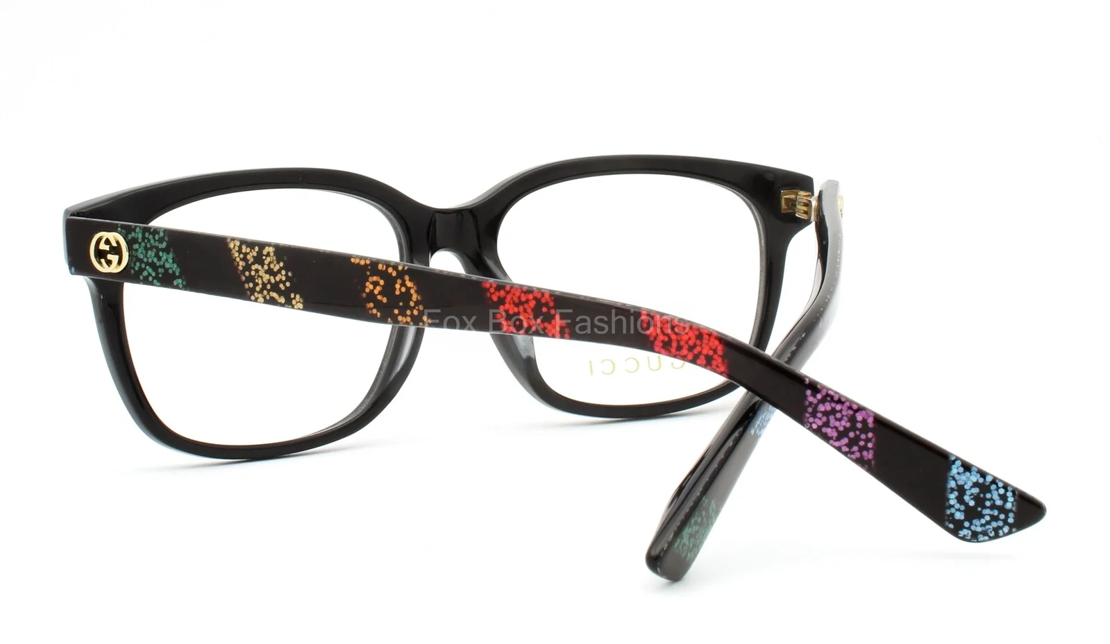 Gucci GG 0330O 004 Eyeglasses Glasses Black w/ Sparkly Multi Temple Gold Logo 4