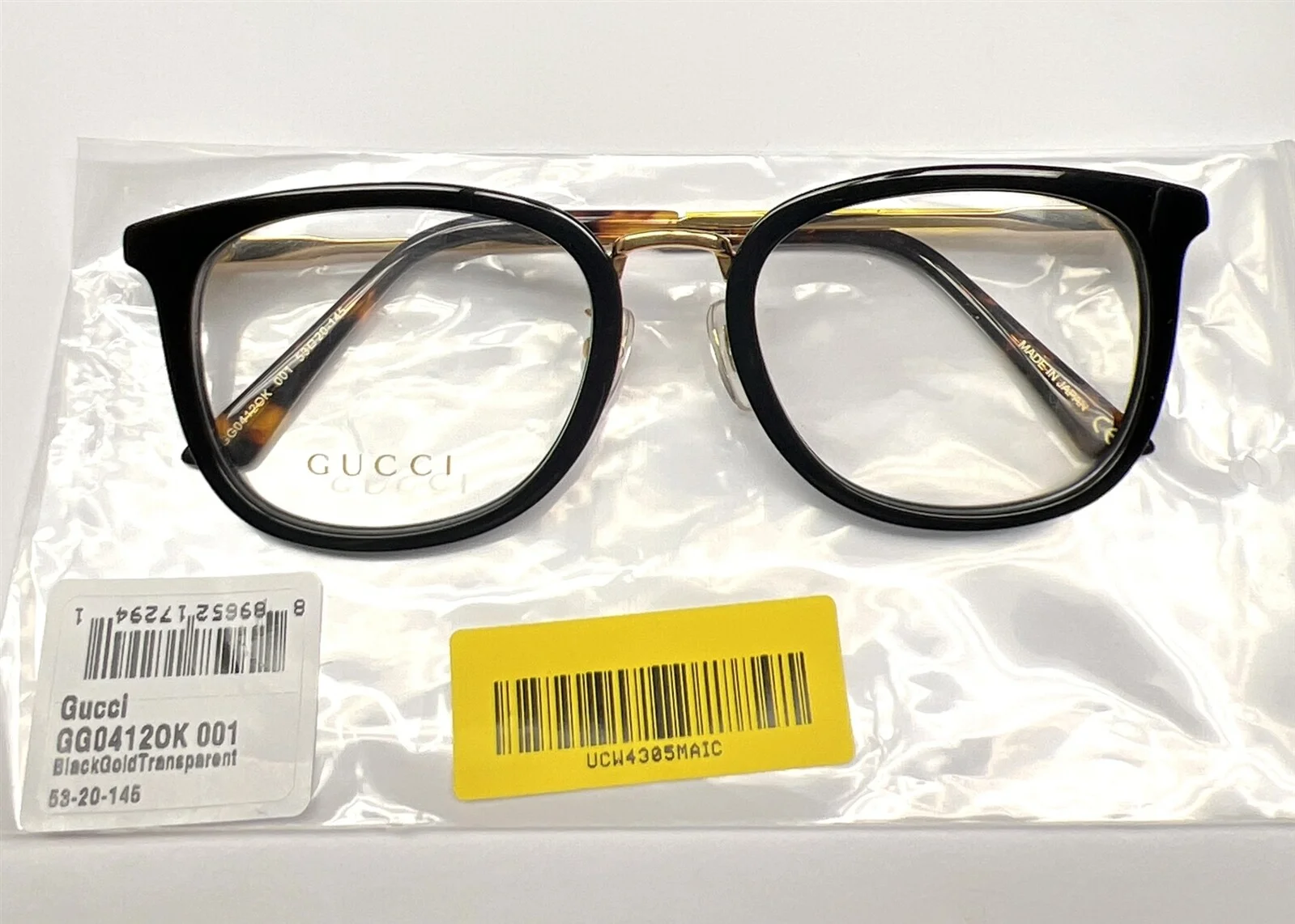 Gucci GG 0412OK 001 Eyeglasses Frame Glasses Polished Black & Gold 53-20-145 4