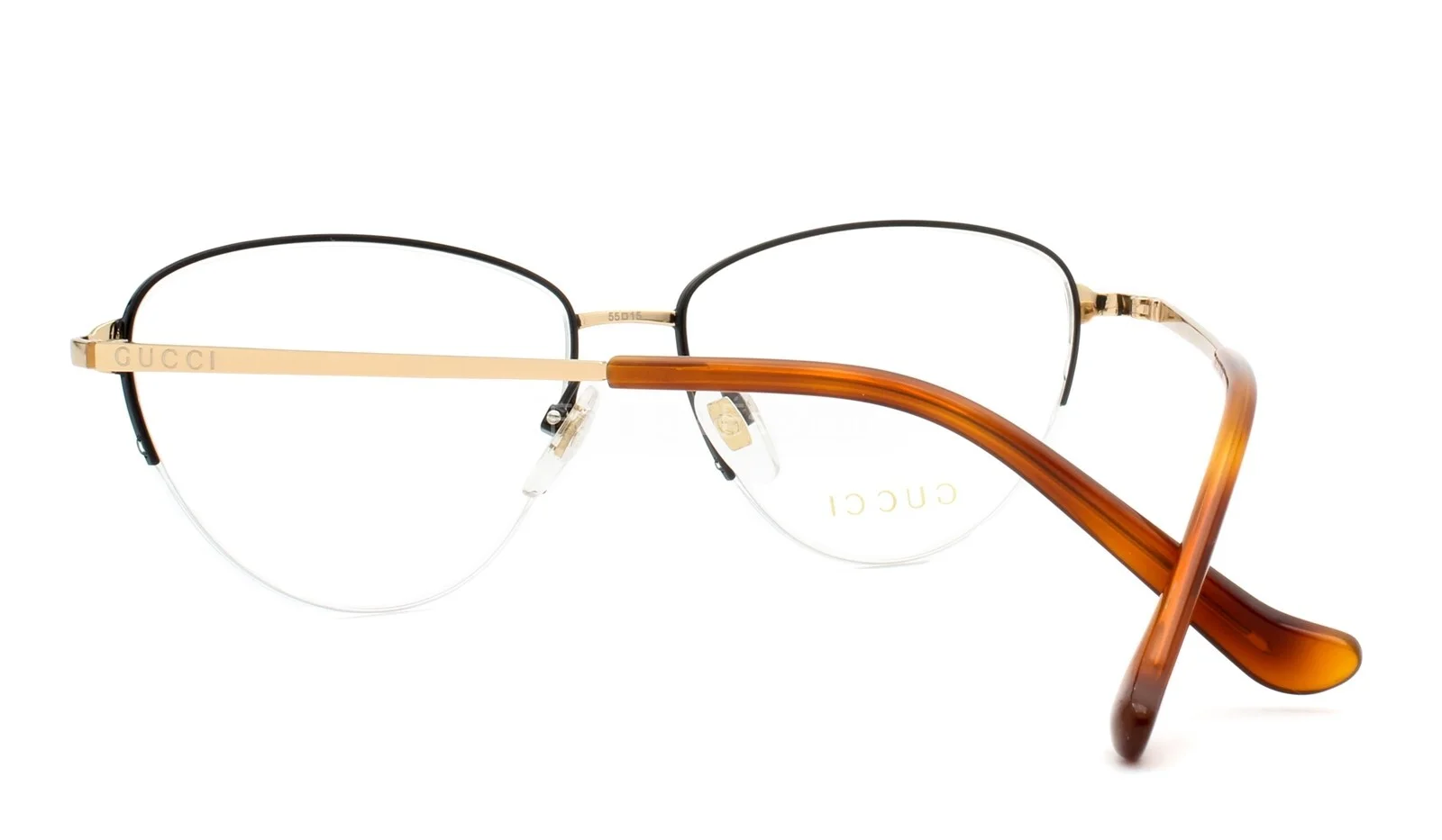 Gucci GG 0580O 002 Semi Rimless Eyeglasses Glasses Black / Gold 55-15-145 4