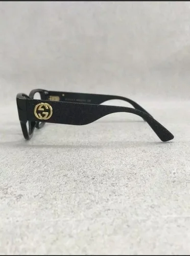 Gucci GG0104O 001 51mm Black Glitter/Gold Logo New Square Eyeglasses Frames. 2