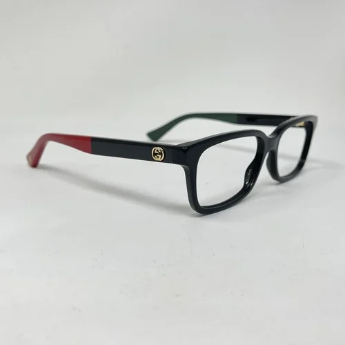 Gucci GG0168O Black 003 /Green Red Temples Rectangle Unisex Eyeglasses 53 [] 16