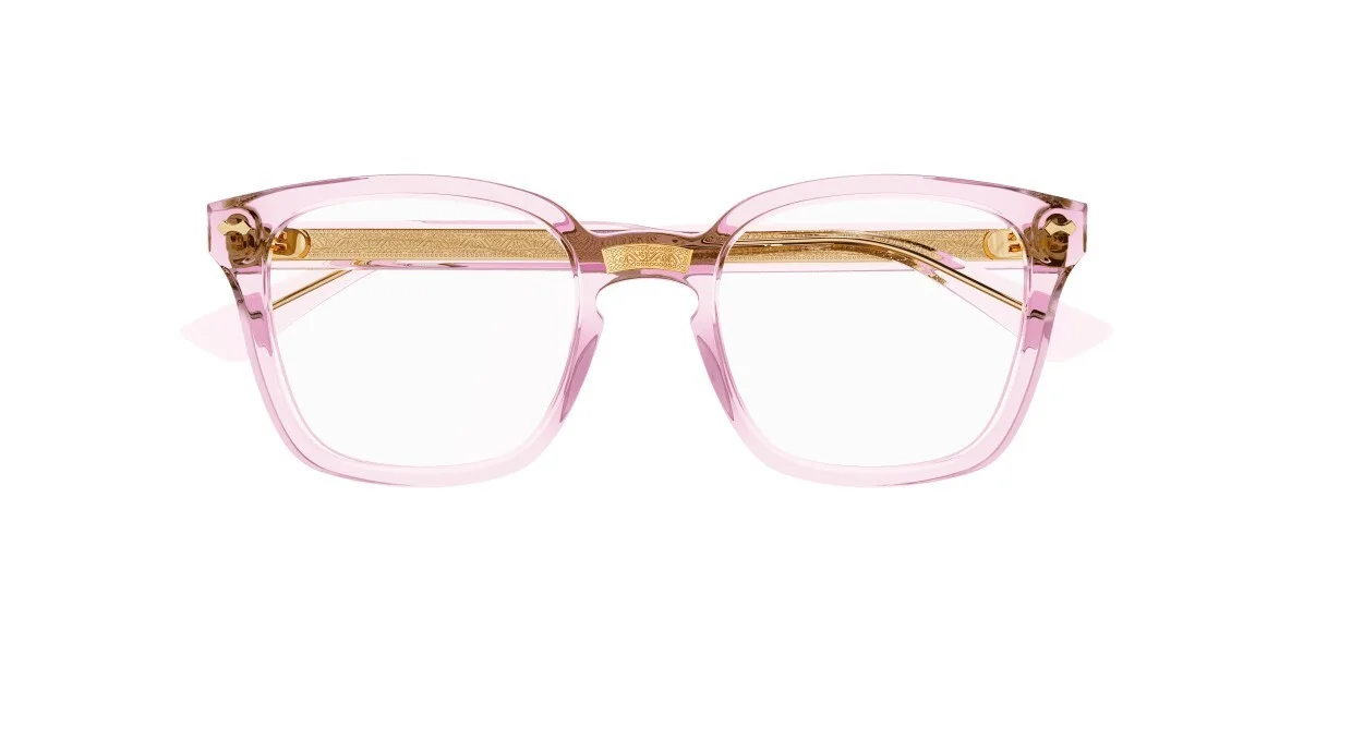 Gucci GG0184O 013 Transparent Pink with Gold Stripe Square Unisex Eyeglasses 2
