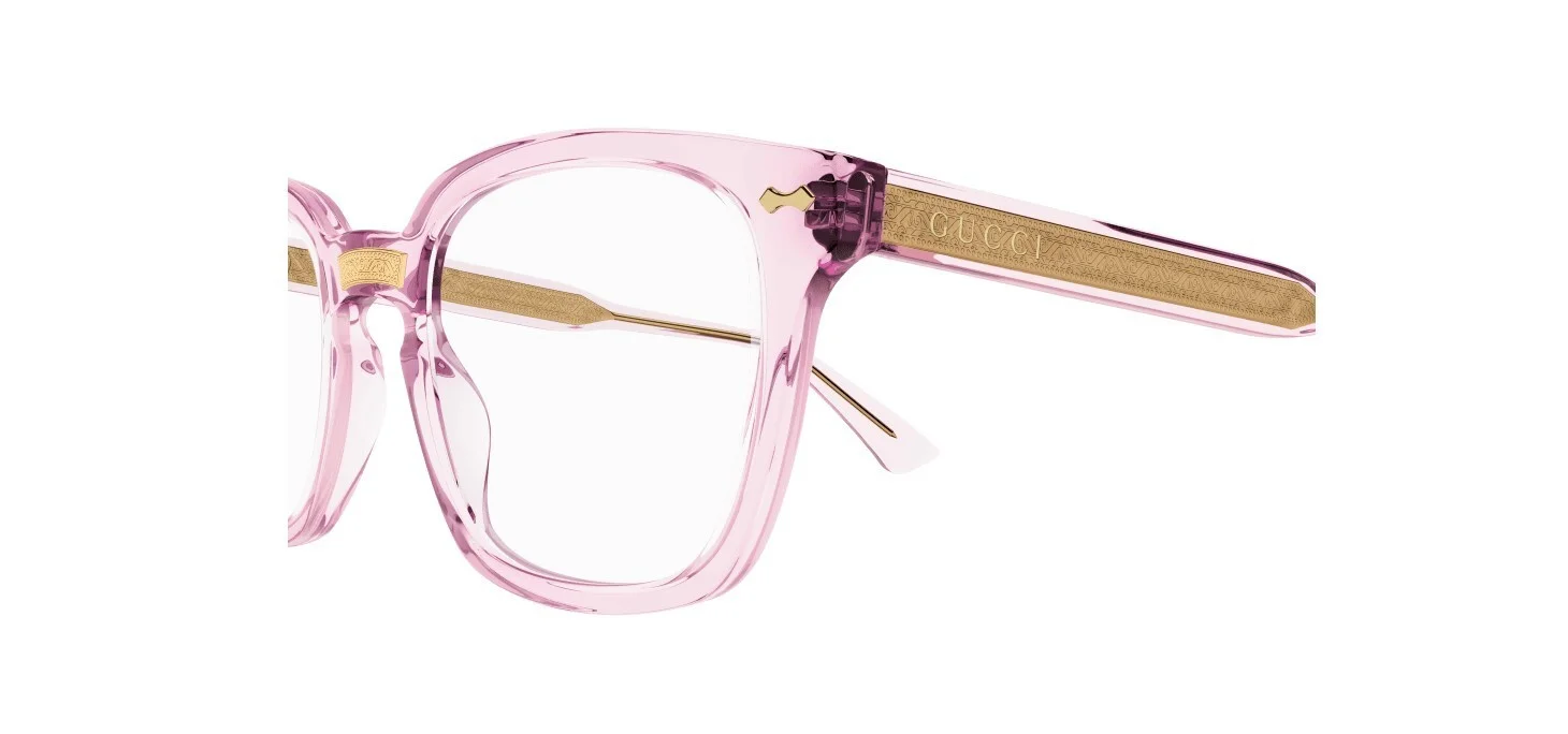 Gucci GG0184O 013 Transparent Pink with Gold Stripe Square Unisex Eyeglasses 3