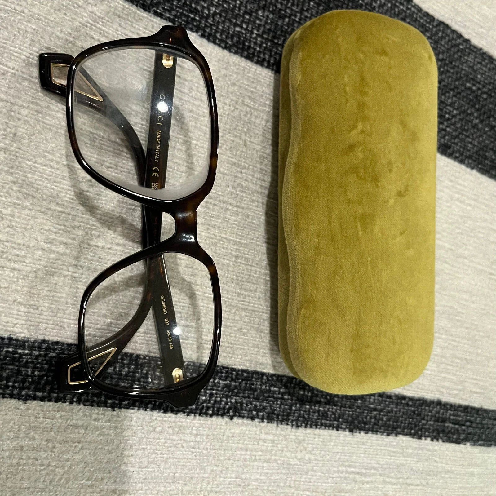 GUCCI GG0469O 002 Rectangular Havana Shiny Hvna Demo Lens 56 mm Men