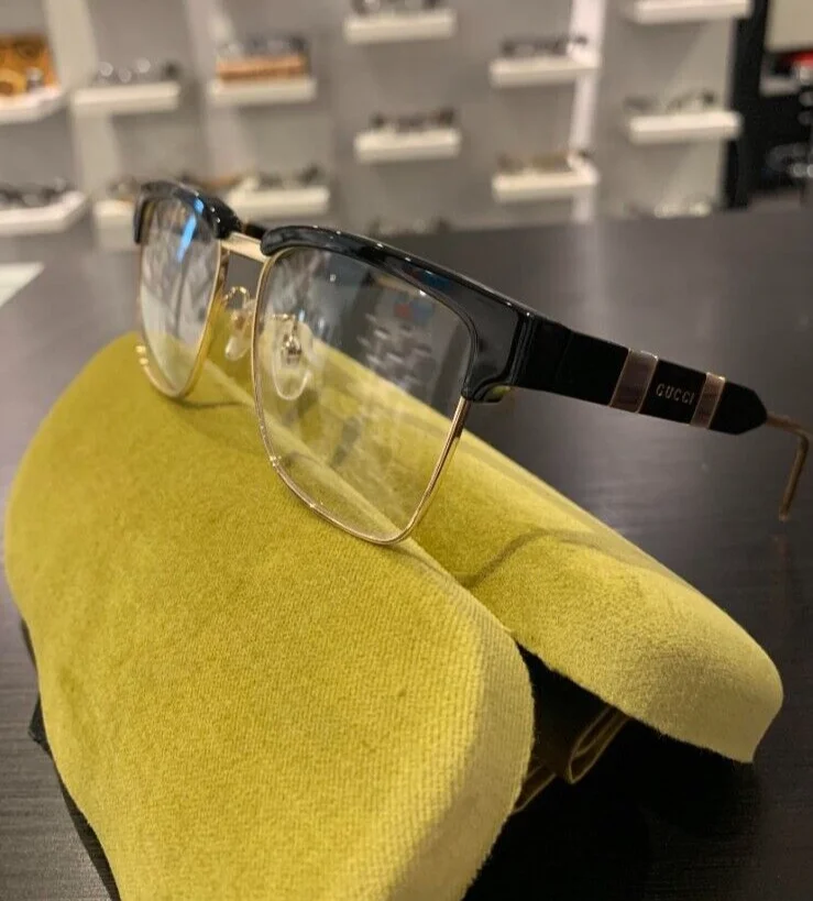 GUCCI GG0605O. Black and Gold Square/Clubmaster style Eyeglasses 2