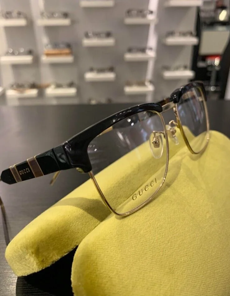 GUCCI GG0605O. Black and Gold Square/Clubmaster style Eyeglasses 3