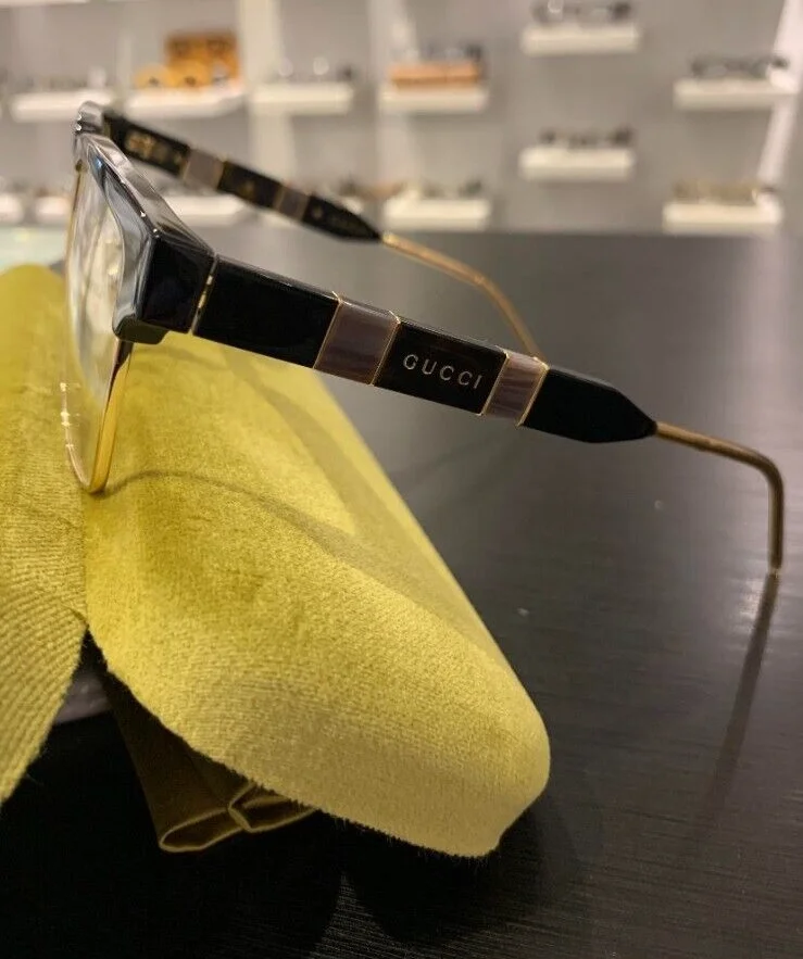 GUCCI GG0605O. Black and Gold Square/Clubmaster style Eyeglasses 4