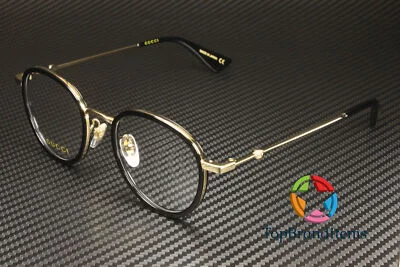 GUCCI GG0608OK 001 Round Oval Gold Black Demo Lens 49 mm Unisex Eyeglasses