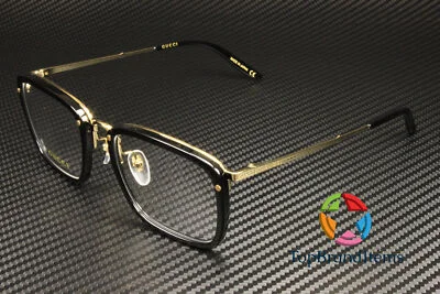 GUCCI GG0676O 001 Rectangular Square Black Gold Demo Lens 53 mm Men
