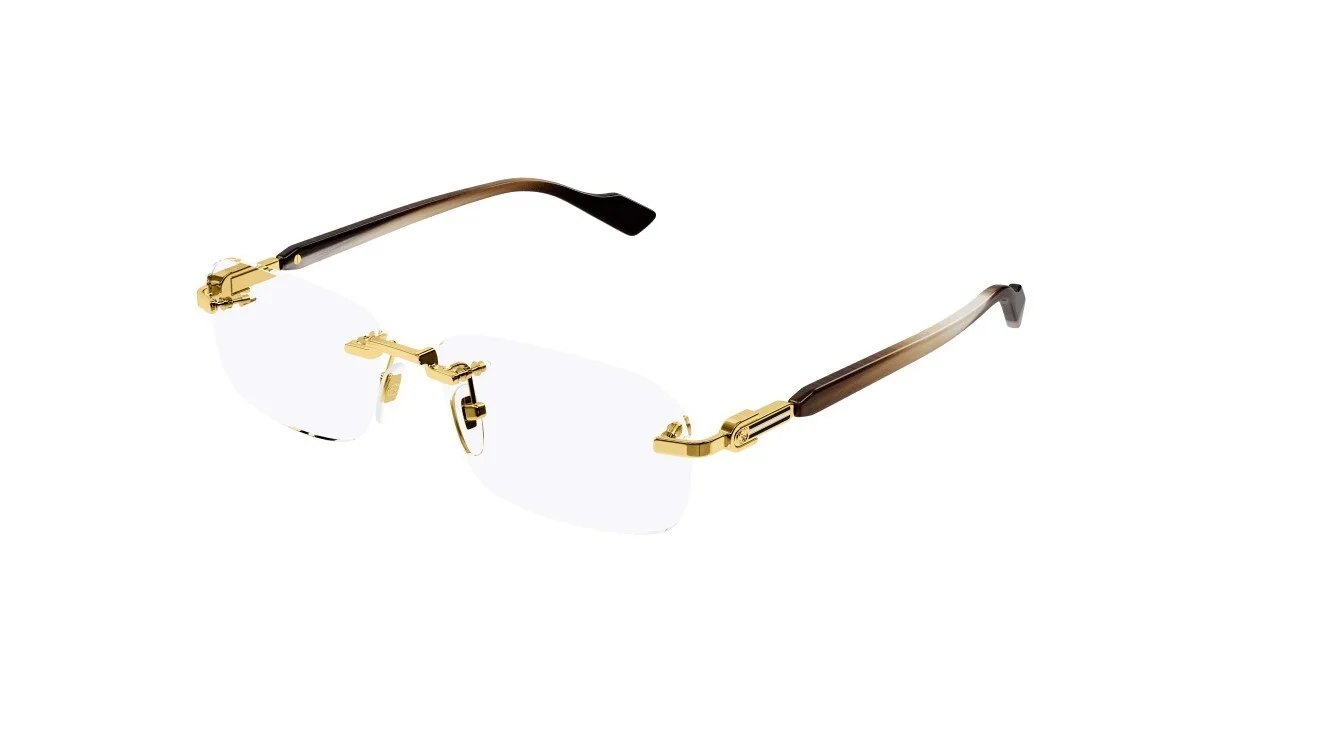Gucci GG1221O 002 Gold-Brown Rectangular Narrow Rimless Men