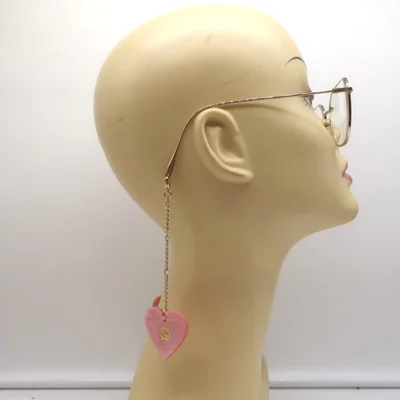 Gucci Heart Pendant Charms Square Eyeglasses Gold / Pink GG1032O 001 4